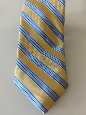 Robert Talbott Repp Yellow Blue Stripe Silk Tie 59" x 3"